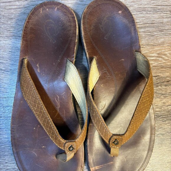 OluKai Kumu Brown Leather Slid On‎ Womens Sandals Size 9 - Picture 4 of 7